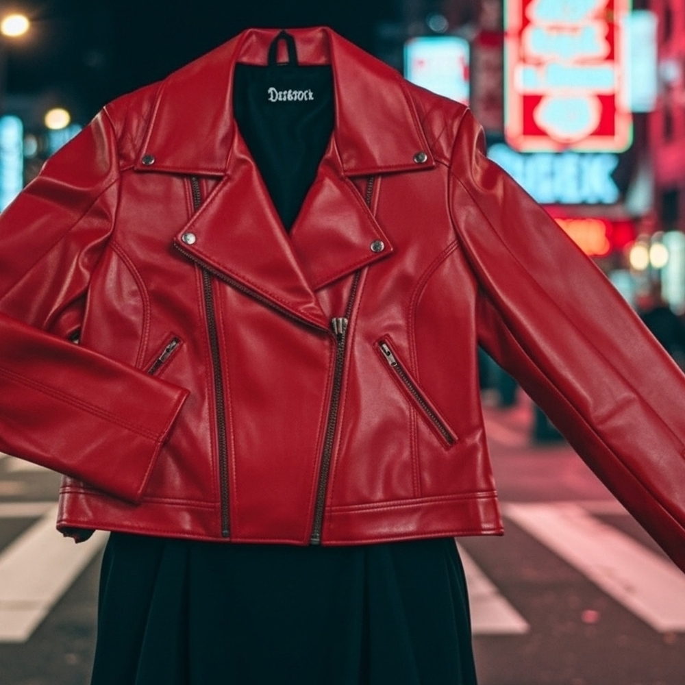 Darkrock Women's Vibrant Red Leather Jacket